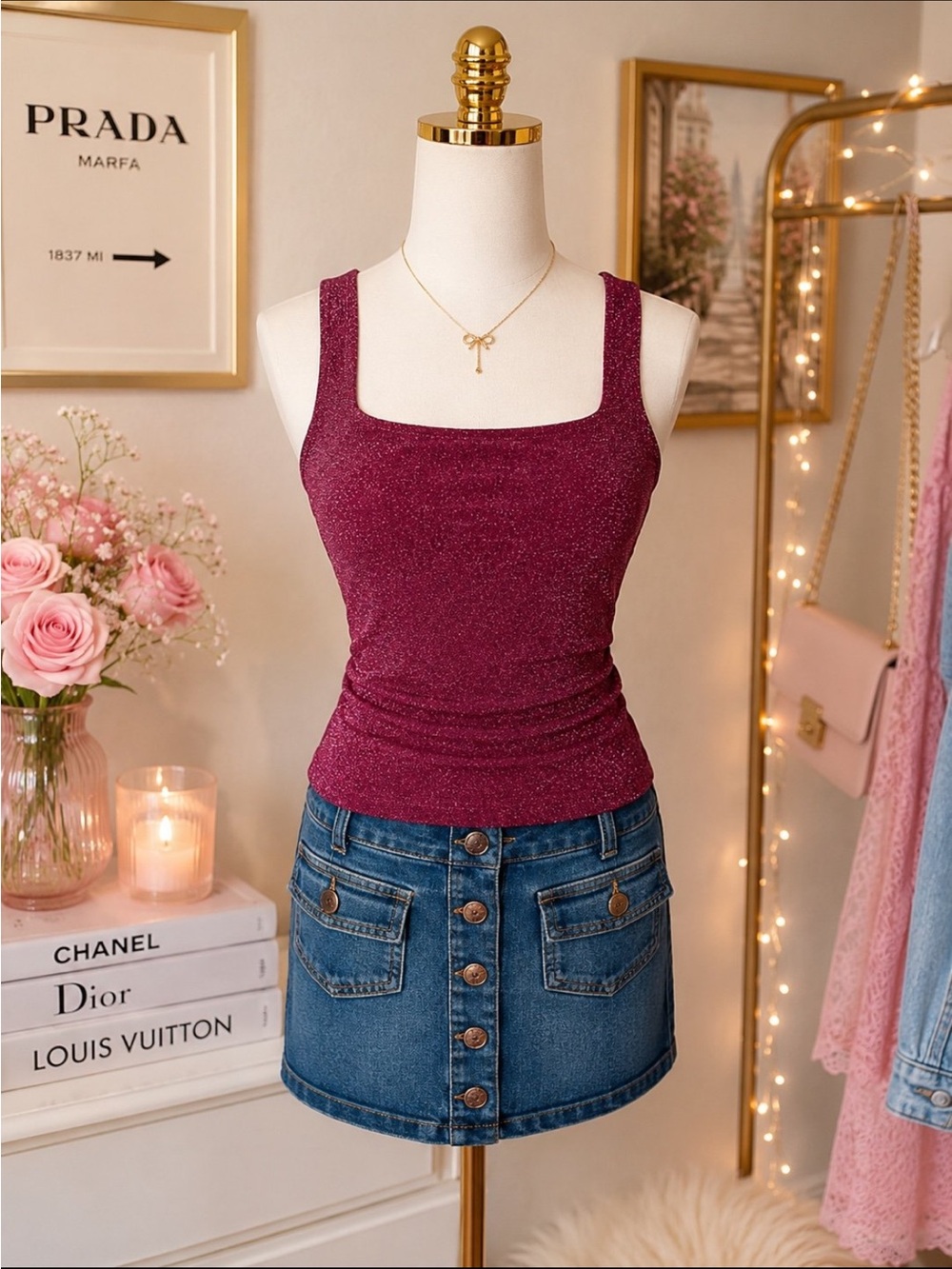 Madden Girl Sparkly Burgundy Tank Top Size S Y2K Glitter Camisole